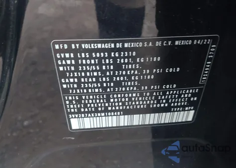 2022 Volkswagen Tiguan Se z USA, uszkodzony, nr VIN 3VV2B7AX3NM108481